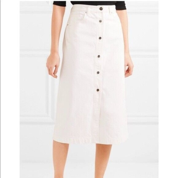 Goldsign White Denim Button Front Midi Skirt, Size 32, NWT! - Picture 1 of 9